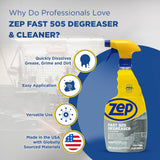 Zep Fast 505 Cleaner and Degreaser - 32 oz (Case of 2) ECZU505322 - Fast Acting, Removes Oil, Grease, and Dirt from Tools, Decks, Grills, Plastic