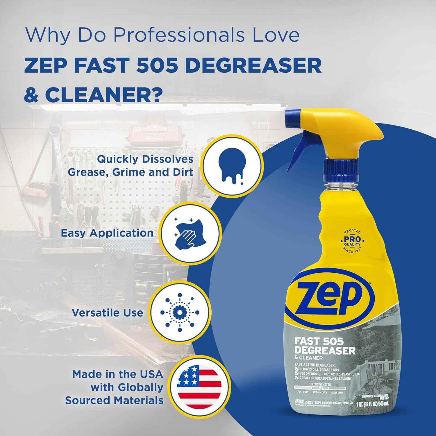 Zep Fast 505 Cleaner and Degreaser - 32 oz (Case of 2) ECZU505322 - Fast Acting, Removes Oil, Grease, and Dirt from Tools, Decks, Grills, Plastic