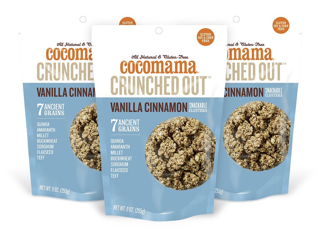 Cocomama Foods Gluten Free Granola Clusters with 7 Ancient Grains, Vanilla Cinnamon, 9 Oz, 3 pack