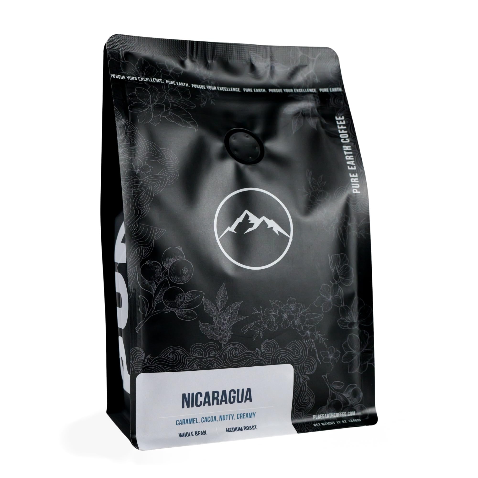 PURE EARTH COFFEE CO. Whole Bean Coffee, Nicaragua Single-Origin Beans, Medium Roast, Low Acid Gourmet Specialty Grade Coffee, Caramel, Chocolate