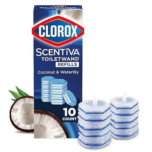 CLOROX Scentiva ToiletWand Toilet Cleaner Refills, Toilet brush, Coconut and Waterlily, 10 Count