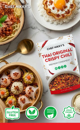 CHEF NIKKY'S THAI ORIGINAL CRISPY CHILI - Premium Thai Chili Crisp with Garlic Oil & Peppers - No MSG