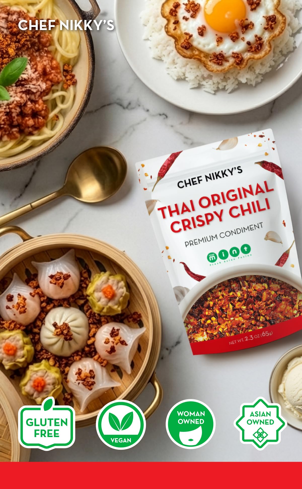 CHEF NIKKY'S THAI ORIGINAL CRISPY CHILI - Premium Thai Chili Crisp with Garlic Oil & Peppers - No MSG