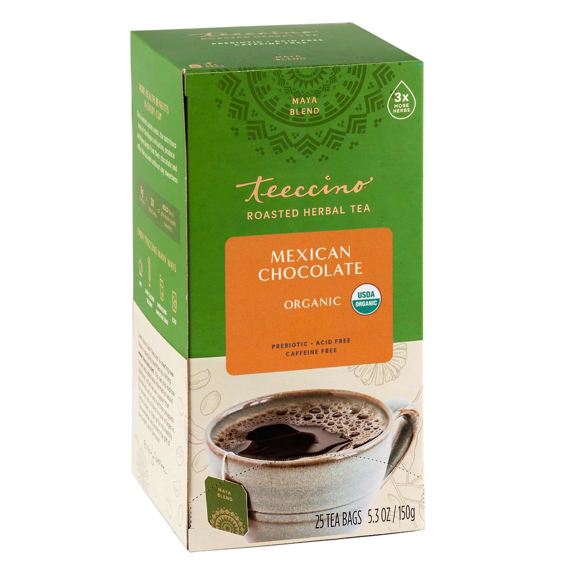 Teeccino Chocolate Lover’s Tea Variety Pack - Dark Chocolate, Mexican Chocolate, Chocolate Peppermint - Roasted Herbal Tea That’s Caffeine Free