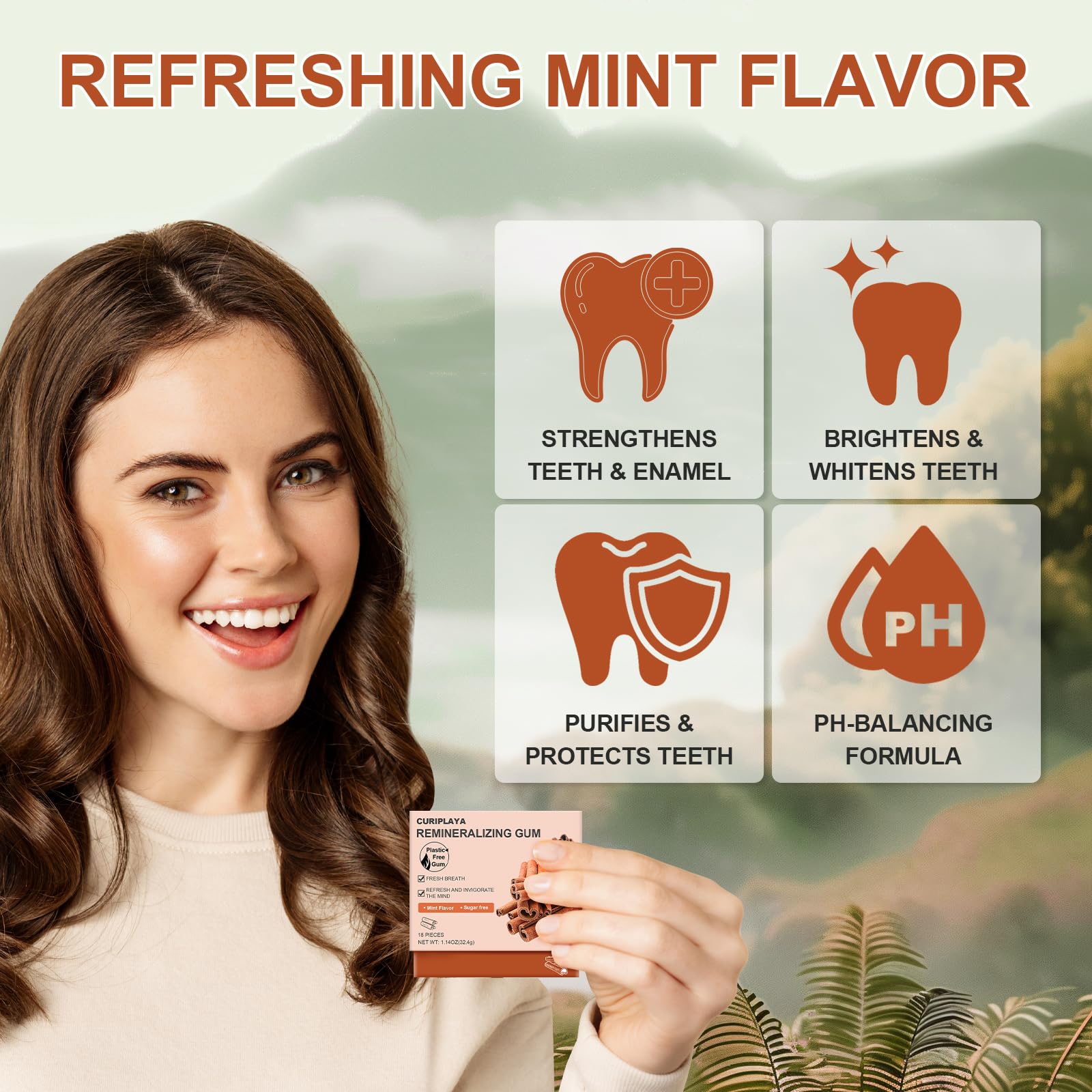 Remineralizing Chewing Gum with Hydroxyapatite, Xylitol - Enamel Protection, Fresh Breath Oral Health, No Aspartame, Dyes, Gluten, Sugar Free, Natural