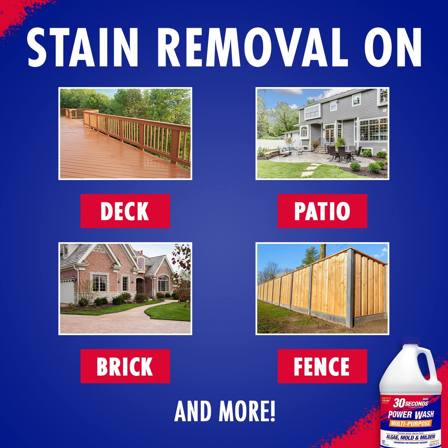 30 SECONDS Pressure Washer Concentrated Cleaner - Power Cleans Stains from Algae, Mold & Mildew, Dirt, Grime - Makes up to 20 Gallons