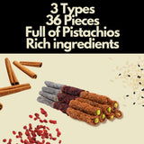 Turkish Delight Behlul by BAKIRKAZAN, Turkish Pistachios Twist Delights 36 piece Candy 8.8 oz, w/ 3 Flavors: Cinnamon, Zereshk, Sesame, Luxury Food