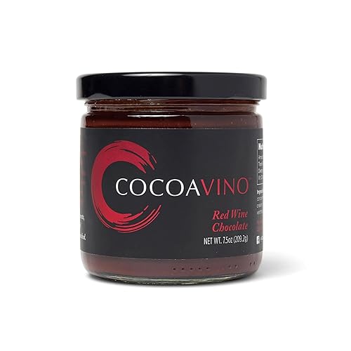 Cocoavino Red Wine Chocolate in a jar- Dark Belgian Chocolate with Red Wine Reduction - Pair with Strawberries, Cheeses, Ice Creams, Pastries, Red
