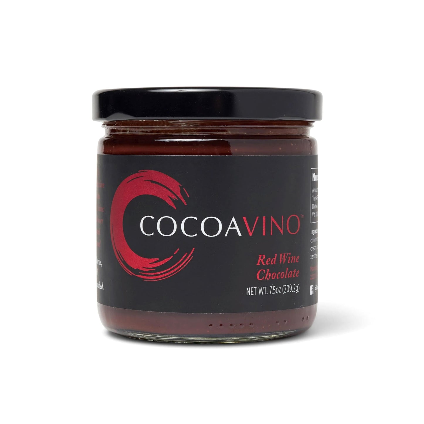 Cocoavino Red Wine Chocolate in a jar- Dark Belgian Chocolate with Red Wine Reduction - Pair with Strawberries, Cheeses, Ice Creams, Pastries, Red