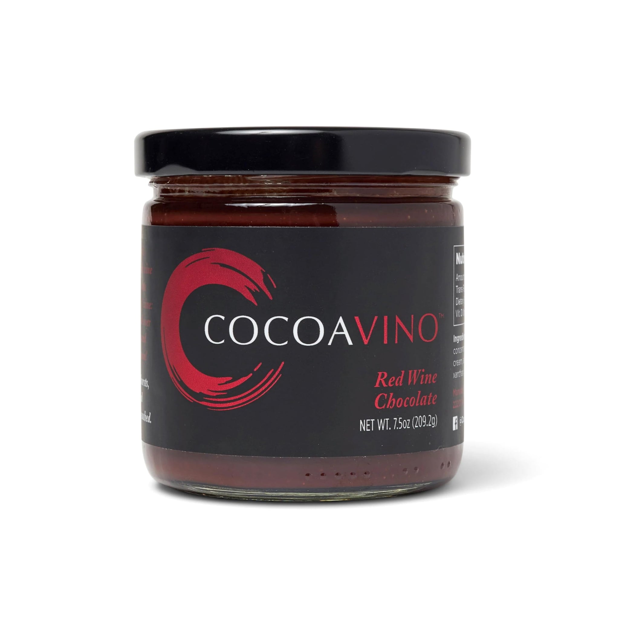 Cocoavino Red Wine Chocolate in a jar- Dark Belgian Chocolate with Red Wine Reduction - Pair with Strawberries, Cheeses, Ice Creams, Pastries, Red