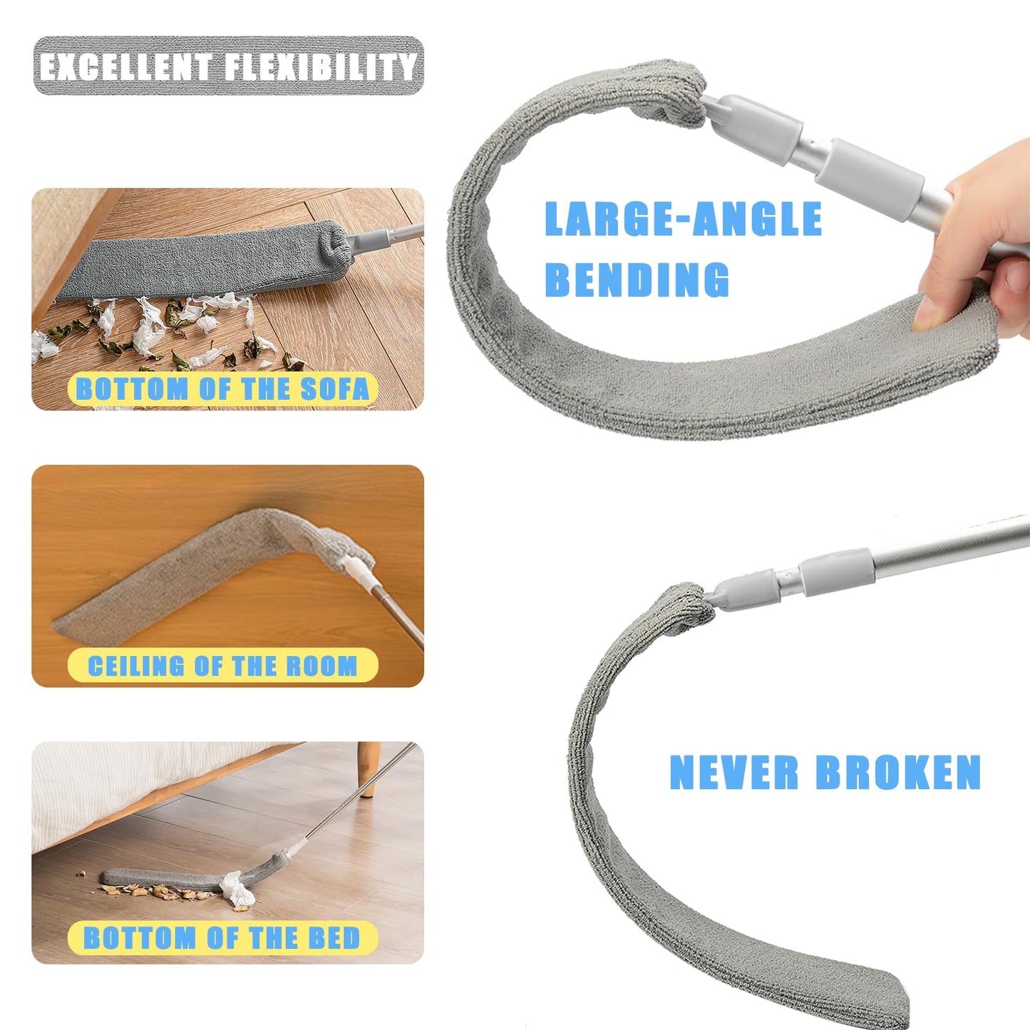 Retractable Gap Dust Cleaner, 40” Flat Cleaner with Hanging Hook, Bendable and Detachable Head Microfiber Duster, Washable Dust Brush for Home, AC