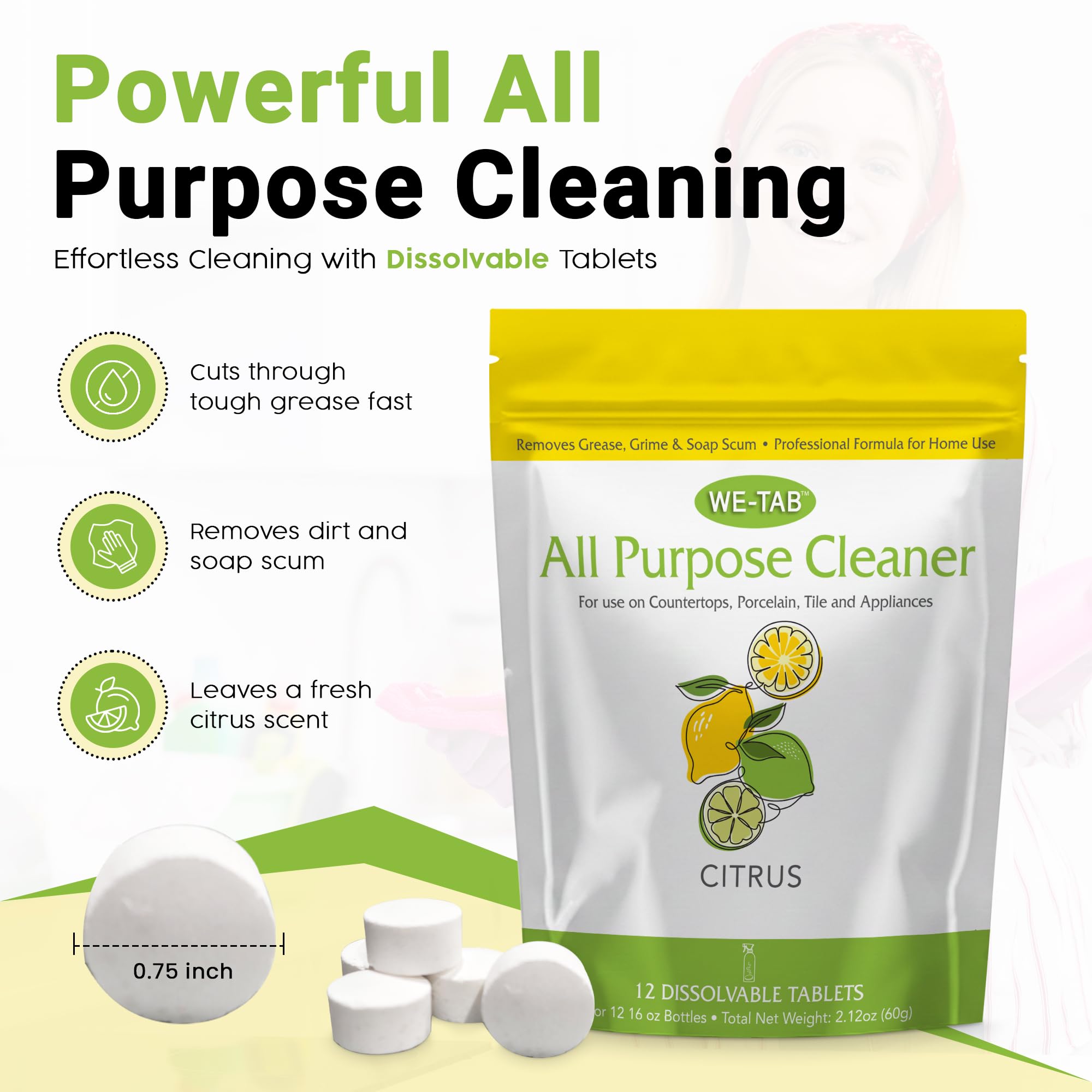 All Purpose Cleaner Concentrate Refill, Multi Surface Clean Refill, Non-toxic Cleaning Tablets 12-pack. Makes 192 fl oz (12x16Fl oz) Bottles of Spray