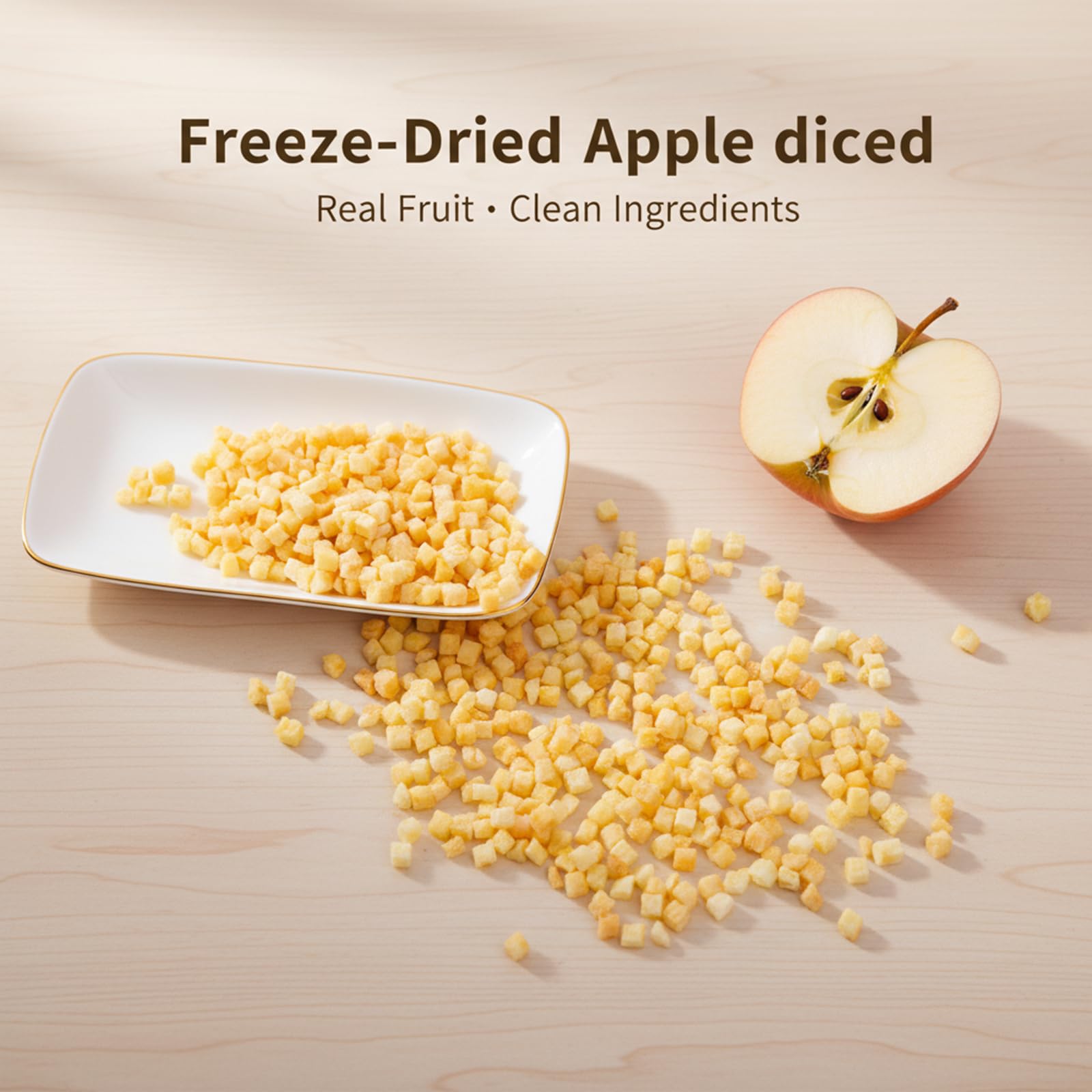 MOCKRAND Freeze Dried Apple Diced,5.29oz/150g,No Sugar Added,Apple Crisps, Freeze Dried Fruit, Fruit Snacks,for Cereal, Yogurt,Cake, Baked