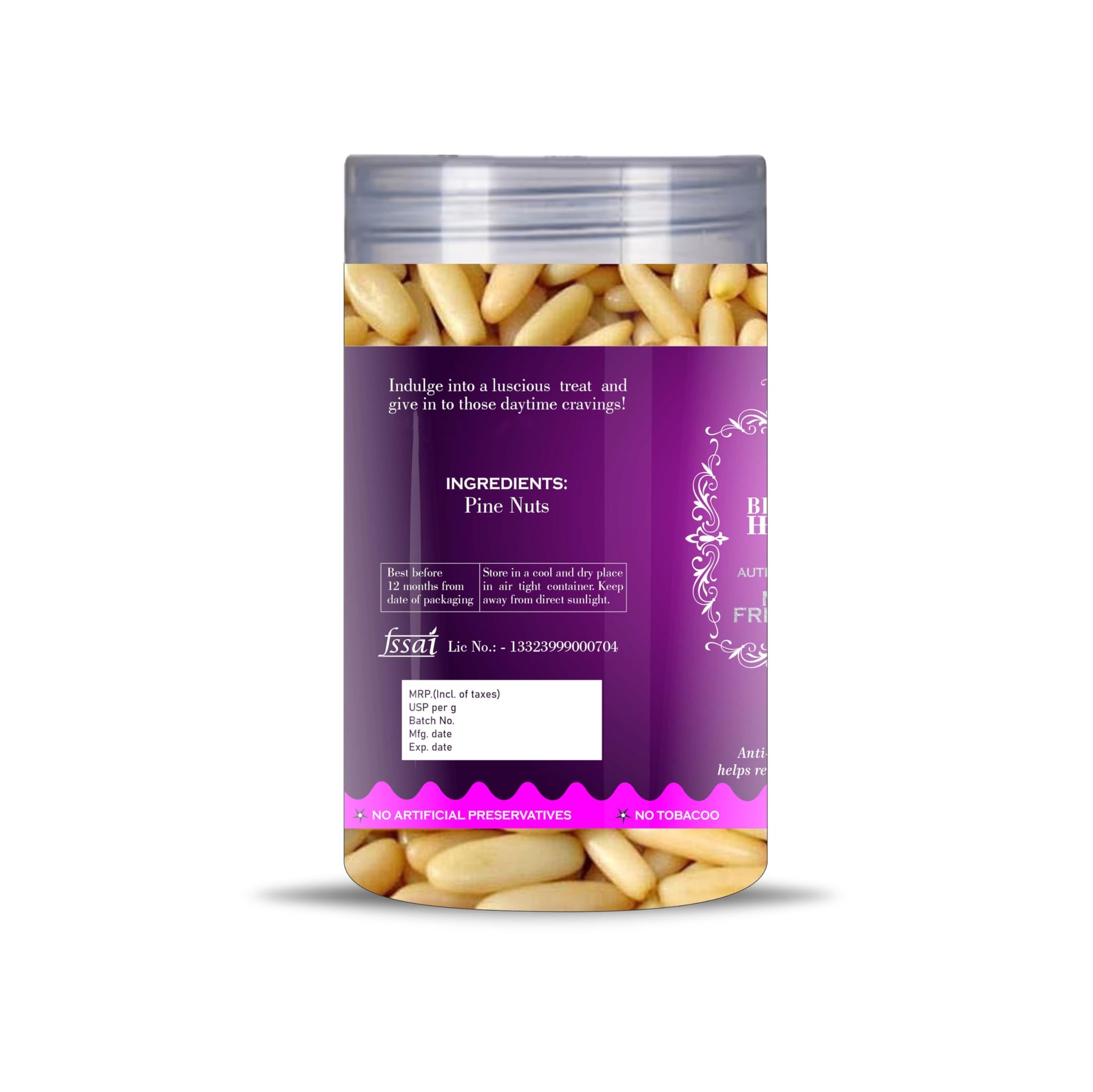 Blessfull Healing Pine Nuts 5 Oz(Ounce) Airtight Container With Spoon