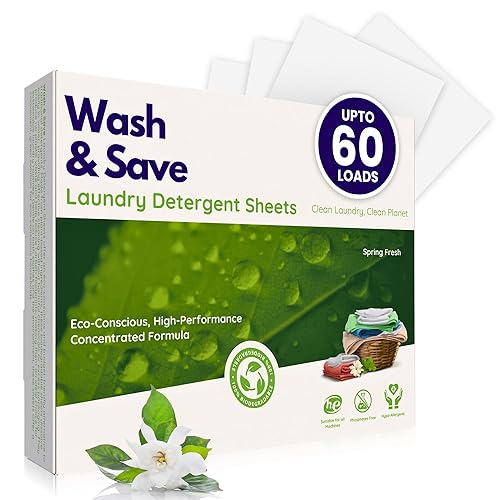 WASH & SAVE Laundry Detergent Sheets - 60 Loads / 30 Sheets | Plant-Based, Eco-Friendly, Hypoallergenic Liquidless Detergent | Perfect for Travel