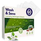 WASH & SAVE Laundry Detergent Sheets - 60 Loads / 30 Sheets | Plant-Based, Eco-Friendly, Hypoallergenic Liquidless Detergent | Perfect for Travel
