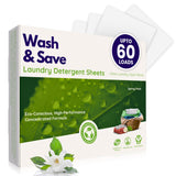 WASH & SAVE Laundry Detergent Sheets - 60 Loads / 30 Sheets | Plant-Based, Eco-Friendly, Hypoallergenic Liquidless Detergent | Perfect for Travel