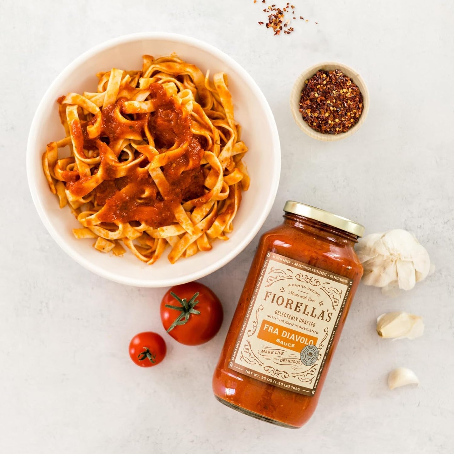 Fiorella's Fra Diavolo & Tomato Basil - Variety Pack - Made with Fresh Ingredients - Seed Oil Free, No Sugar Added, Vegan, Gluten Free, No