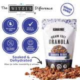 Witzi's Grain Free Granola, Banana Berry, 5oz (Pack of 3), Made with Almonds, Banana & Blueberries, Vegan, Keto, Gluten Free, Healthy Snack