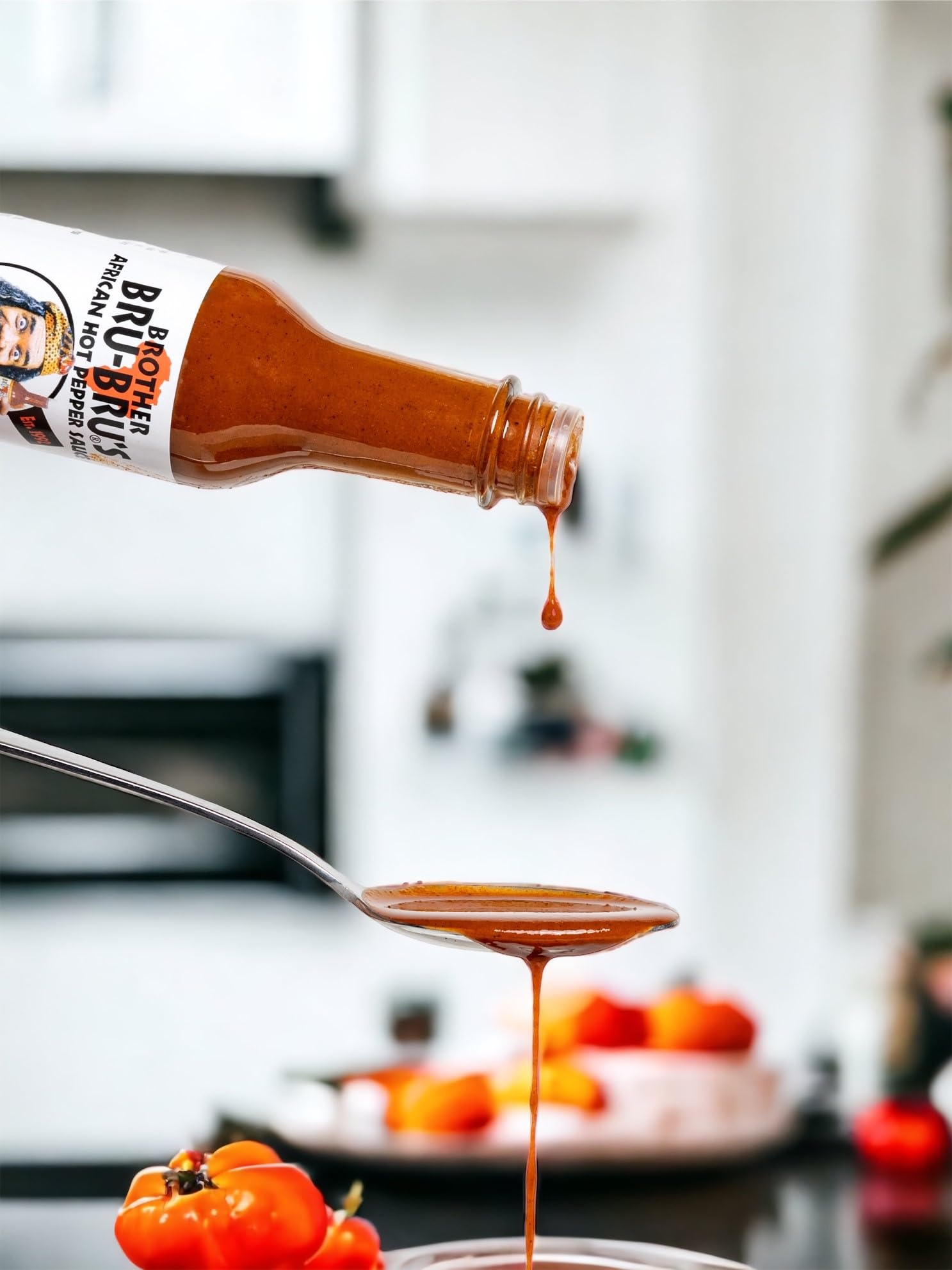 Brother Bru-Bru's African Hot Sauce - No Salt, No Sugar, Vegan - Habanero & African Spices - 5 oz (Pack of 3)