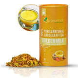 Opteamal Organic Golden Milk Loose Leaf Tea - Caffeine Free Loose Leaf Tea - Organic Golden Milk Tea with Pepper, Cardamom, Turmeric, Ginger, Clove