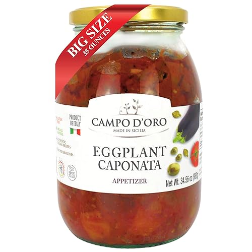 Sicilian Eggplant Caponata, Appetizer, Big Jar 34.5 oz, Sicilian recipe for Antipasto, side dish or pasta with Eggplant, Tomato, Onion, Celery, Olives