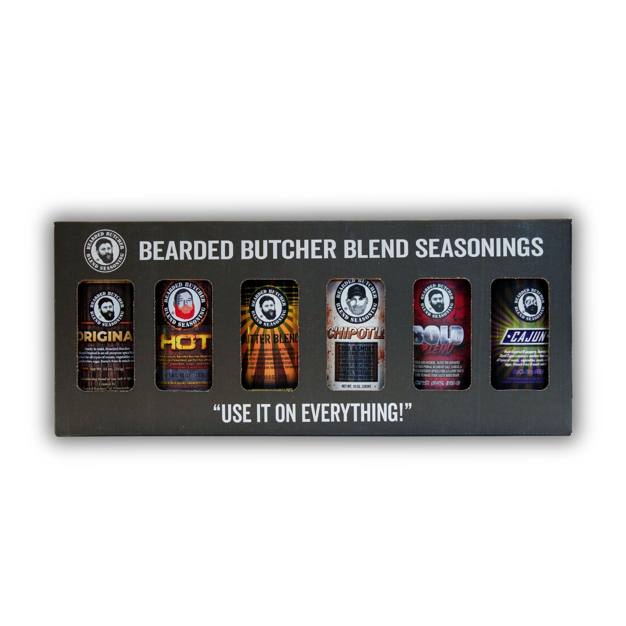 Bearded Butchers Sugar Free Hot & Mild 6-Pack Seasoning Bundle - Original, Bold, Hot, Chipotle, Butter & Cajun Blends - Gluten-Free, No MSG, No Sugar