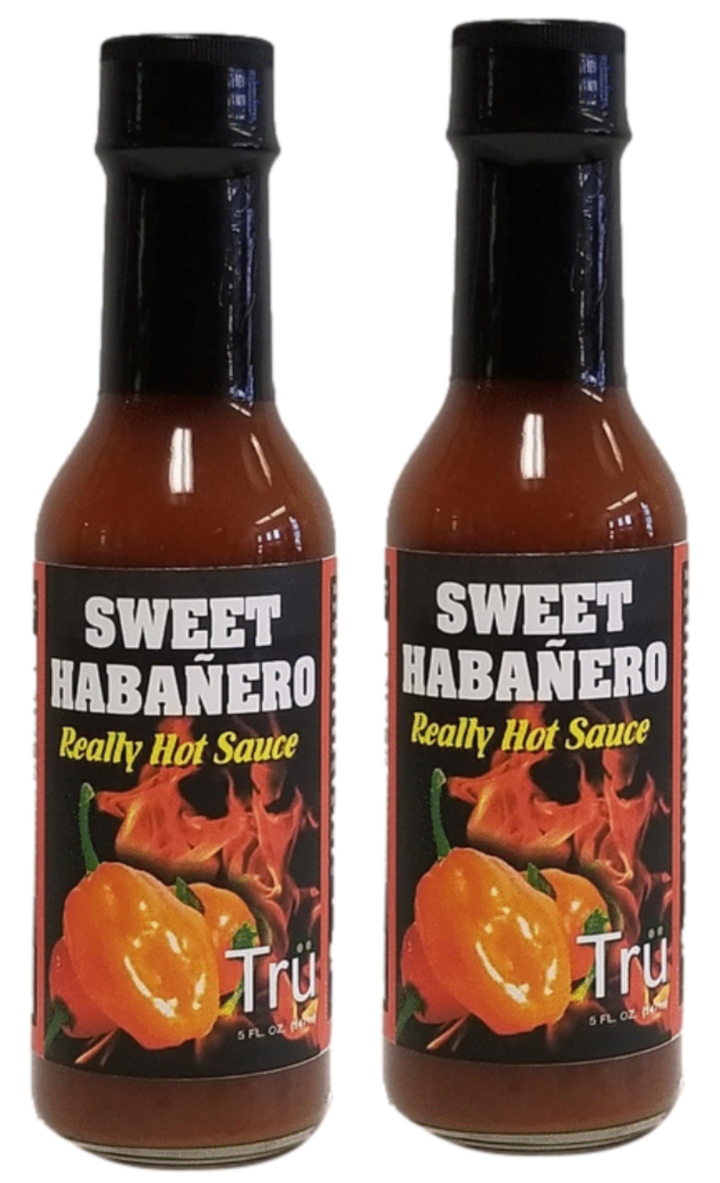Tru Sweet Habañero Really Hot Sauce - All Natural & Fresh Ingredients | Sweet, Fruity Heat with Smoky Black Pepper Pickle Blend, 5 Fl Oz (Pack of 2)