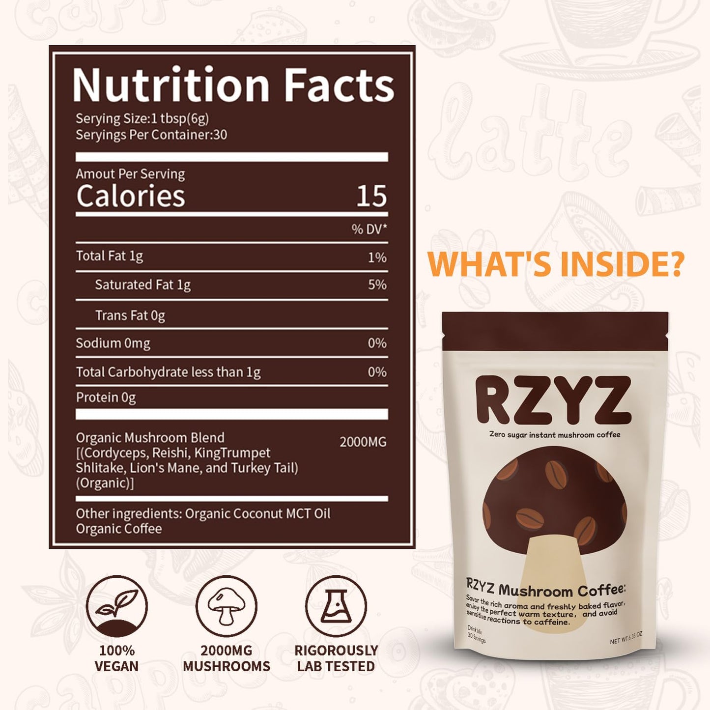 Mushroom Coffee?6 Organic Adaptogenic Mushrooms (Lion's Mane, Cordyceps, Reishi, Shiitake, Turkey Tail, King Trumpet) - Instant Coffee Blend