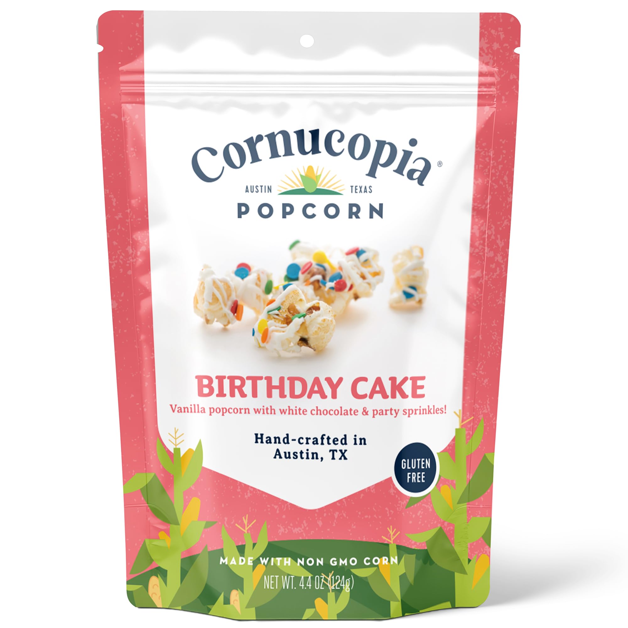Cornucopia Popcorn Birthday Cake - Gourmet Popcorn from Austin. Vanilla Popcorn with White Chocolate & Confetti Sprinkles for Celebrations, Movie