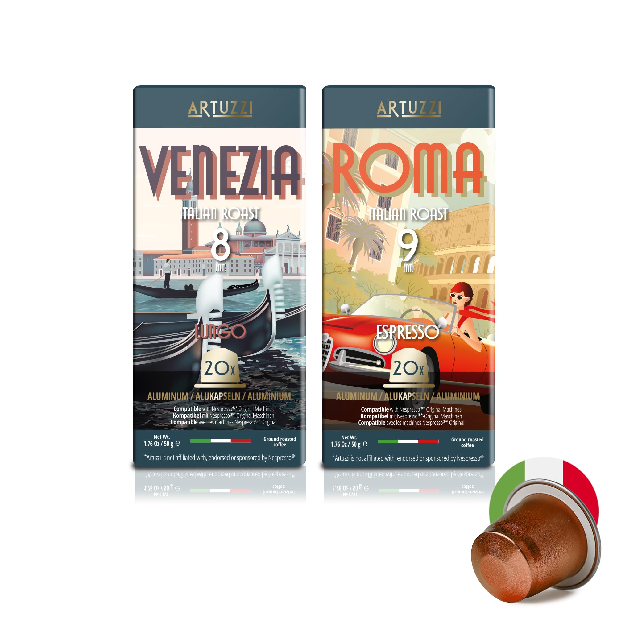 Artuzzi 40ct Coffee Pods Compatible with Nespresso Original Machines | Espresso & Lungo Coffee Capsules | Espresso Variety Pack I Italian Roast I