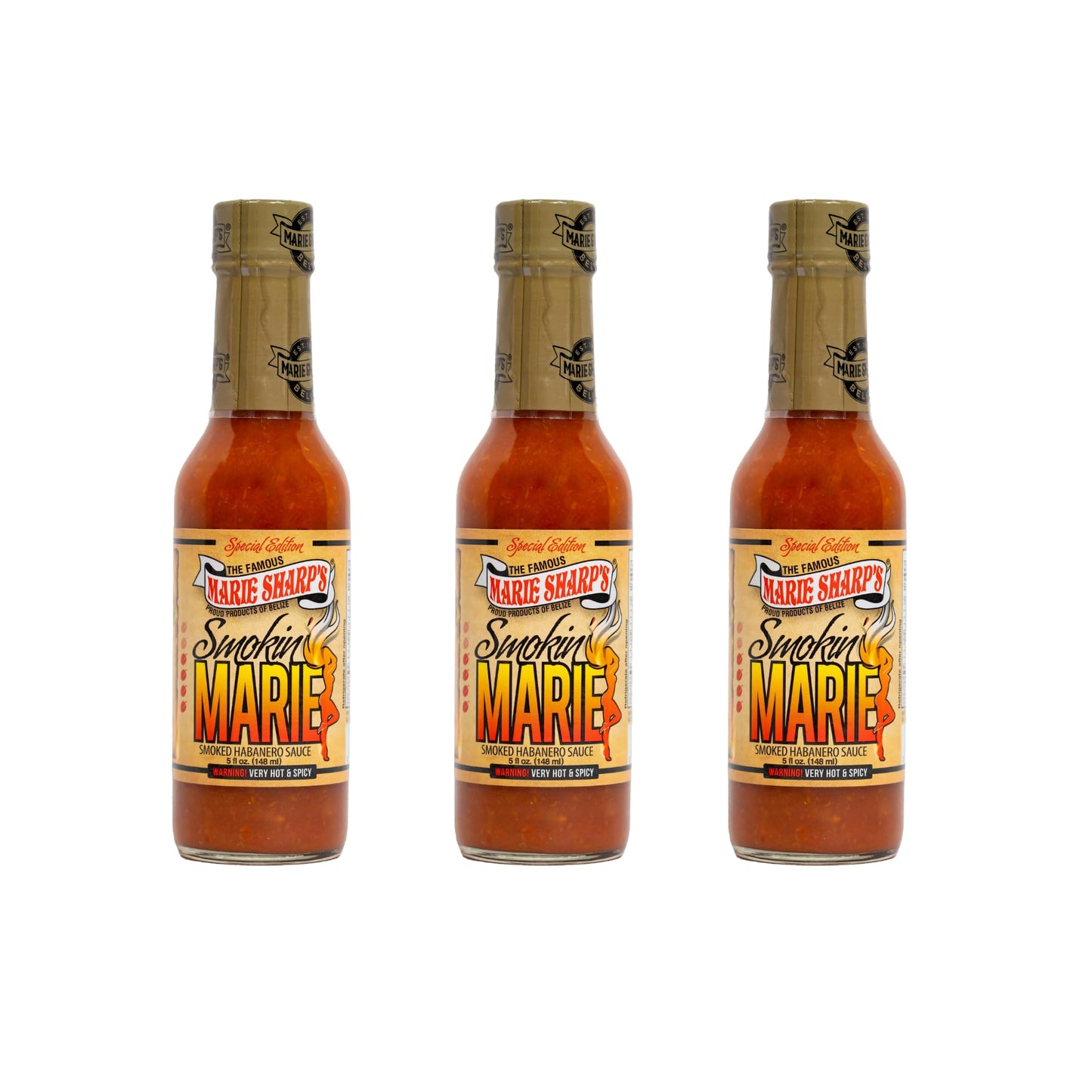 Marie Sharp’s Smokin’ Marie Smoked Habanero Sauce Special Edition, 5 oz | All-Natural Belizean Hot Sauce | Bold, Smoky & Spicy Flavor for Wings, BBQ
