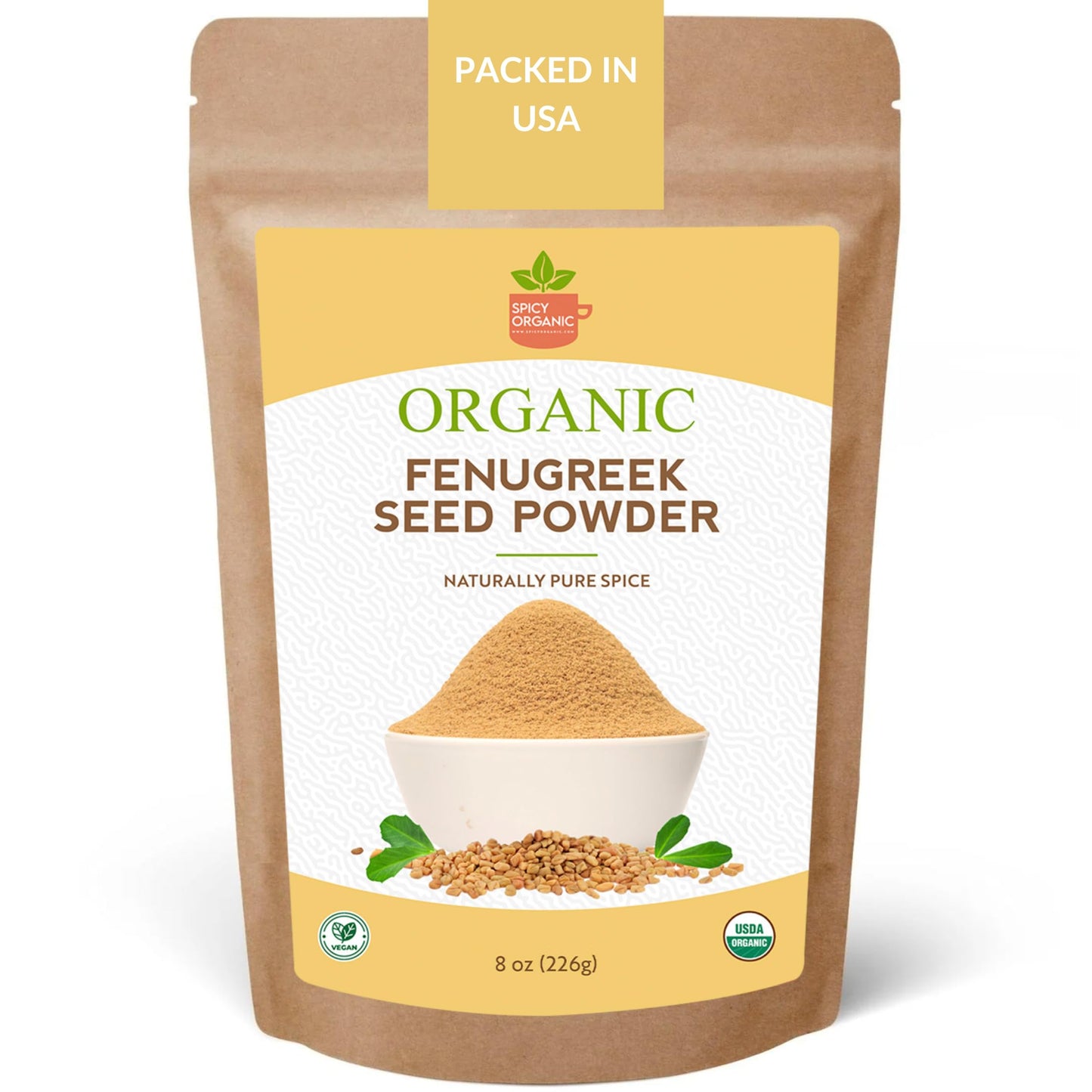 SPICY ORGANIC Fenugreek Powder - 8 OZ - USDA Certified Organic - Freshly Ground Indian Fenugreek Seeds for Hair, Tea & Robust Seasoning Spice in