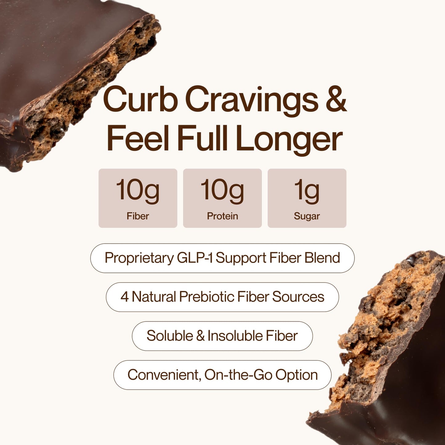 Supergut GLP-1 Boosting Prebiotic Bars, Chocolate Brownie - Gut Healthy Protein Snacks & Breakfast Bars - Keto-Friendly Meal Replacement Energy Bars
