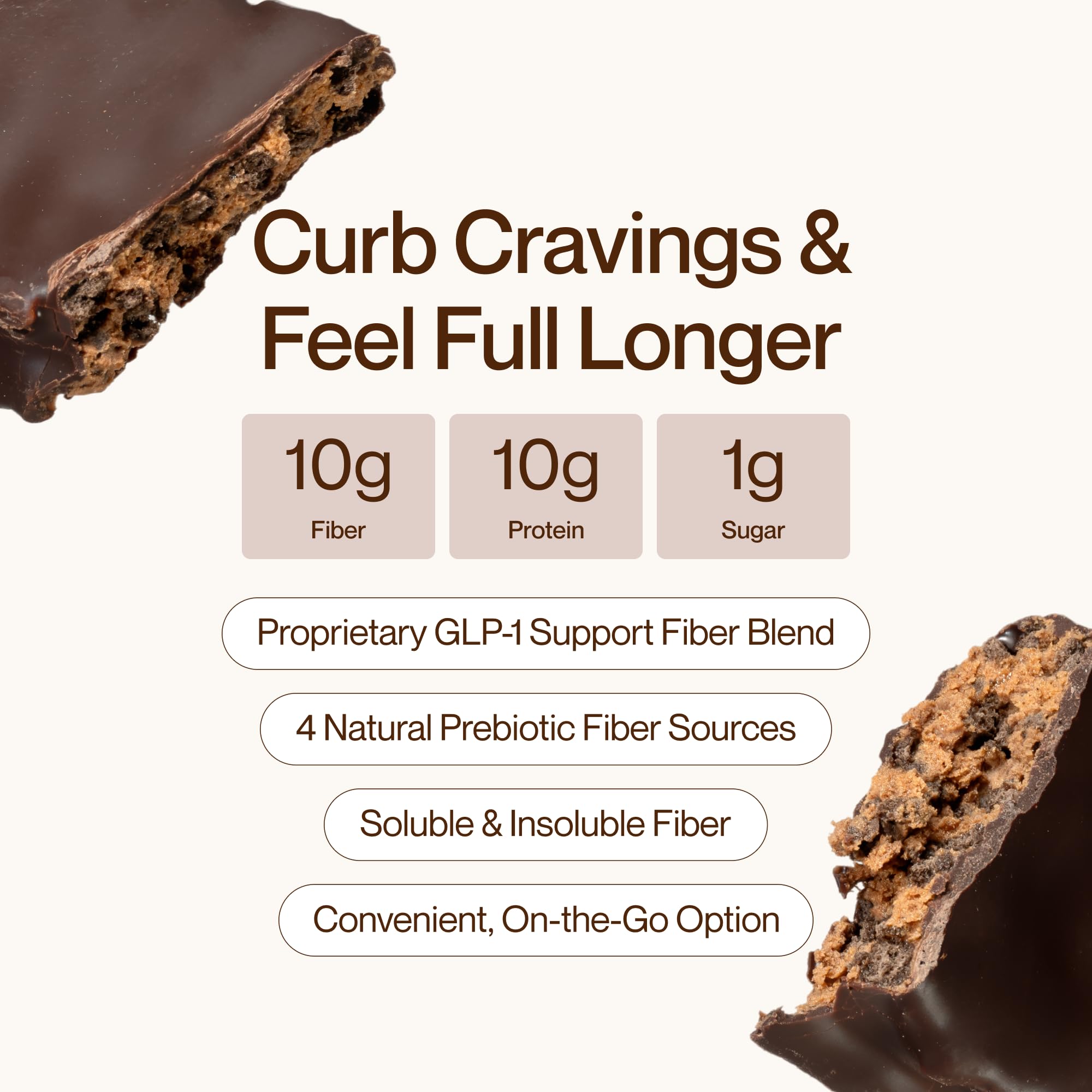 Supergut GLP-1 Boosting Prebiotic Bars, Chocolate Brownie - Gut Healthy Protein Snacks & Breakfast Bars - Keto-Friendly Meal Replacement Energy Bars
