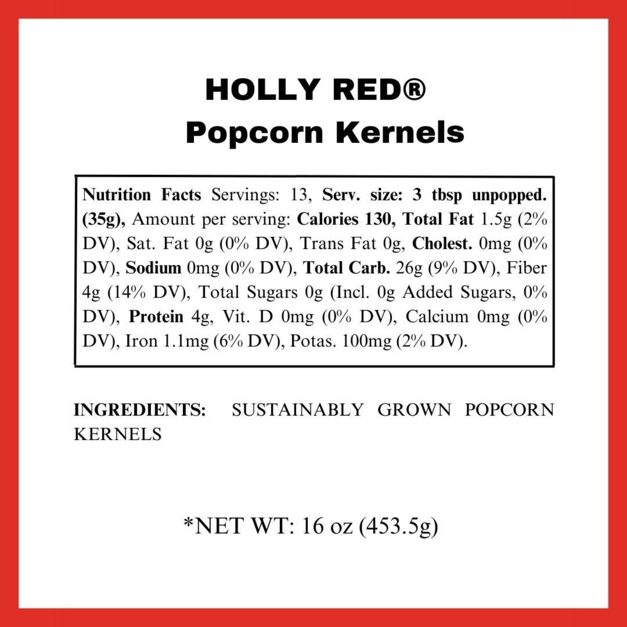 Holly Red Popcorn Kernels - Dell Cove Spices - Unique Christmas Holiday Popcorn Gift for Gourmet Popcorn Lovers - X-Mas Movie Night Unpopped Kernels