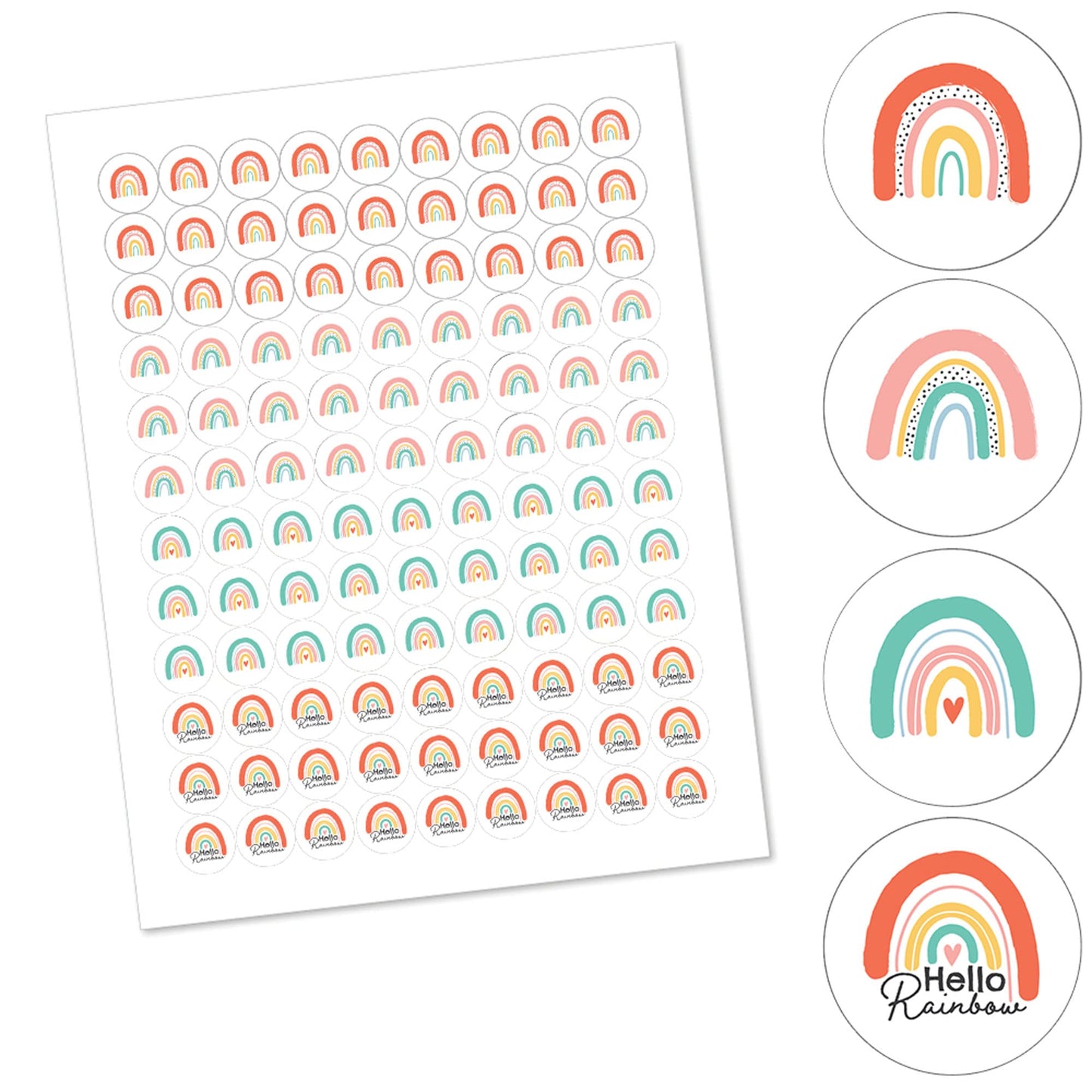 Big Dot of Happiness Hello Rainbow - Boho Baby Shower and Birthday Party Round Candy Sticker Favors - Labels Fit Chocolate Candy (1 sheet of 108)