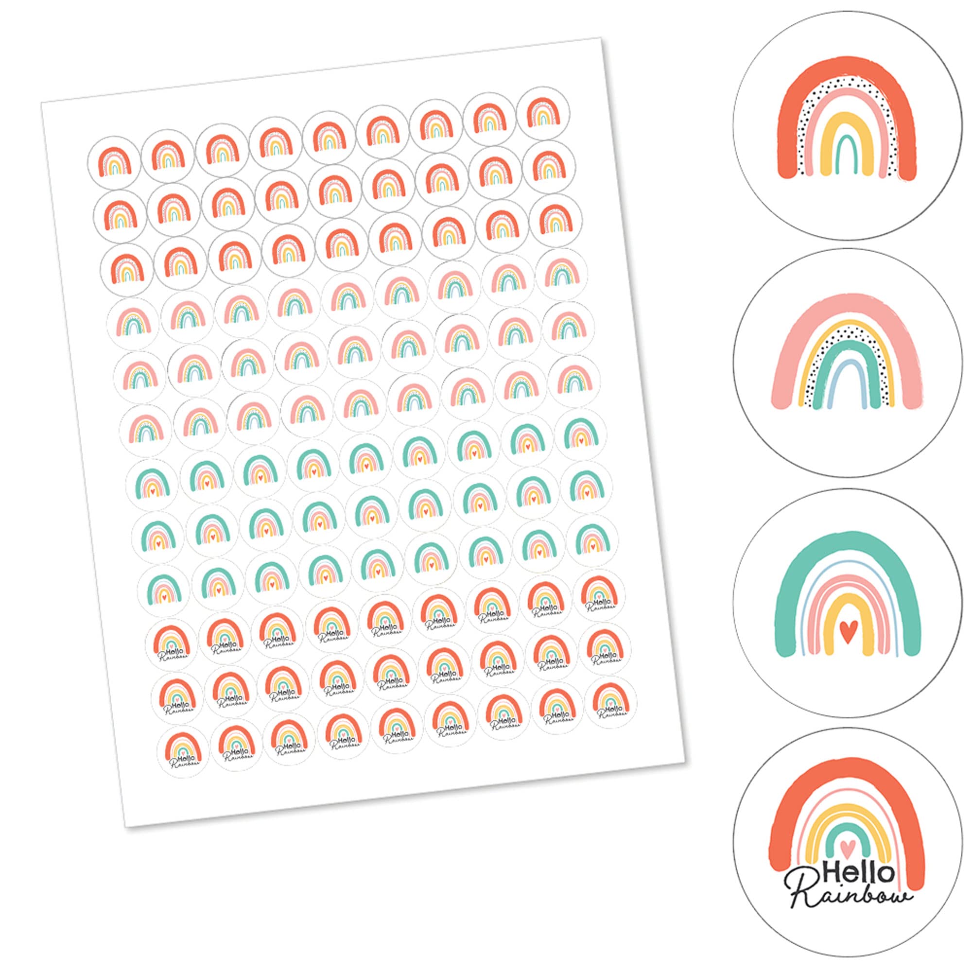Big Dot of Happiness Hello Rainbow - Boho Baby Shower and Birthday Party Round Candy Sticker Favors - Labels Fit Chocolate Candy (1 sheet of 108)