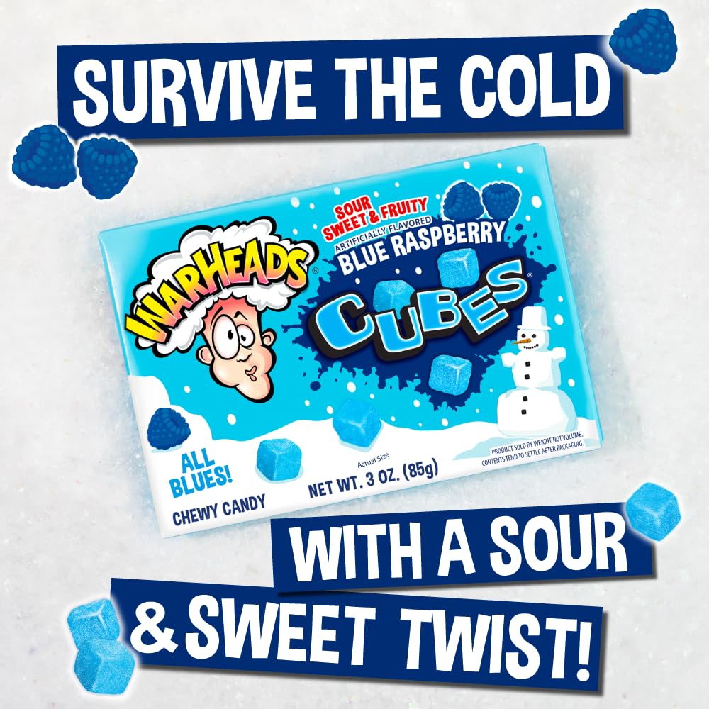 Impact Confections - WARHEADS Winter Blue Raspberry Cubes - 3.0 oz Theater Box - 2 pack