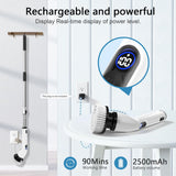 TUYU Electric Spin Scrubber, Full-Body IPX7 Waterproof Bathroom Scrubber with Power LCD Display, Adjustable Extension Handle, Cordless Shower Cleaner