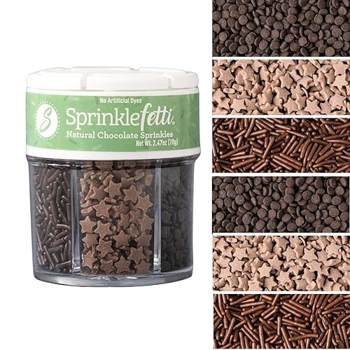 Sweets Indeed Dye Free Chocolate Sprinkles 6 Cell Jar - No Artificial Dyes Quins, Jimmies and Star Sprinkles for Baking & Decorating Cupcakes