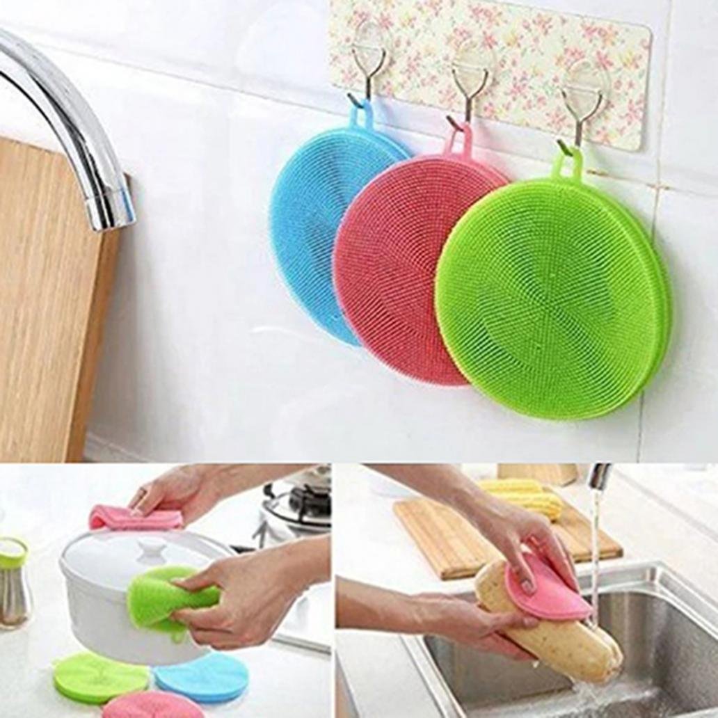 Round Silicone Dish Washing Sponge Cleaning Scrubber Brush Pad Kitchen Tool - Red zsjhtc