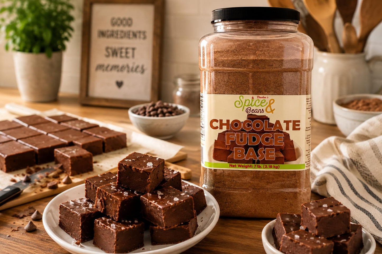 Chocolate Fudge Base Mix for Homemade Creamy Fudge Candy, Dessert Bars, Bakery Treats & Confection Recipes, Bulk 7 lb Container, by Dasher’s Spice
