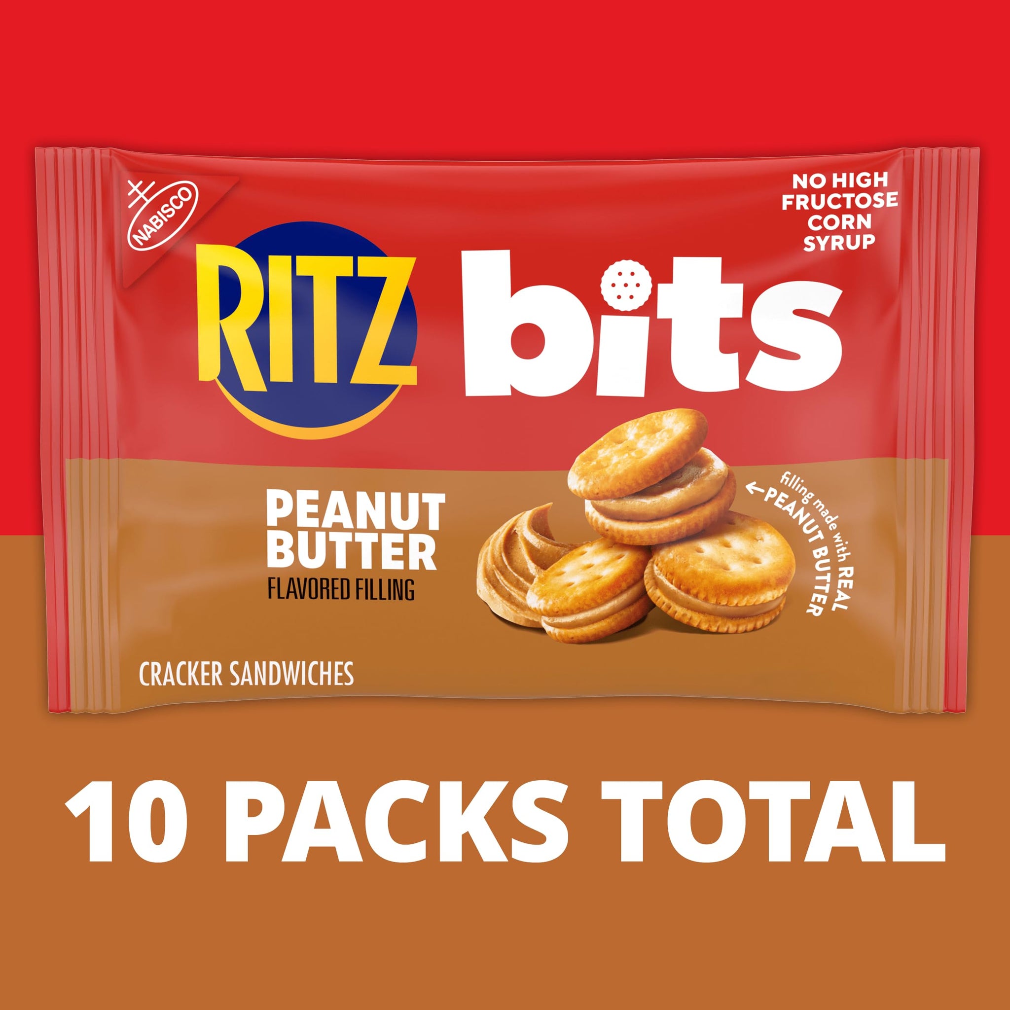 RITZ Bits Peanut Butter Sandwich Crackers, Lunch Snacks, 10 Snack Packs