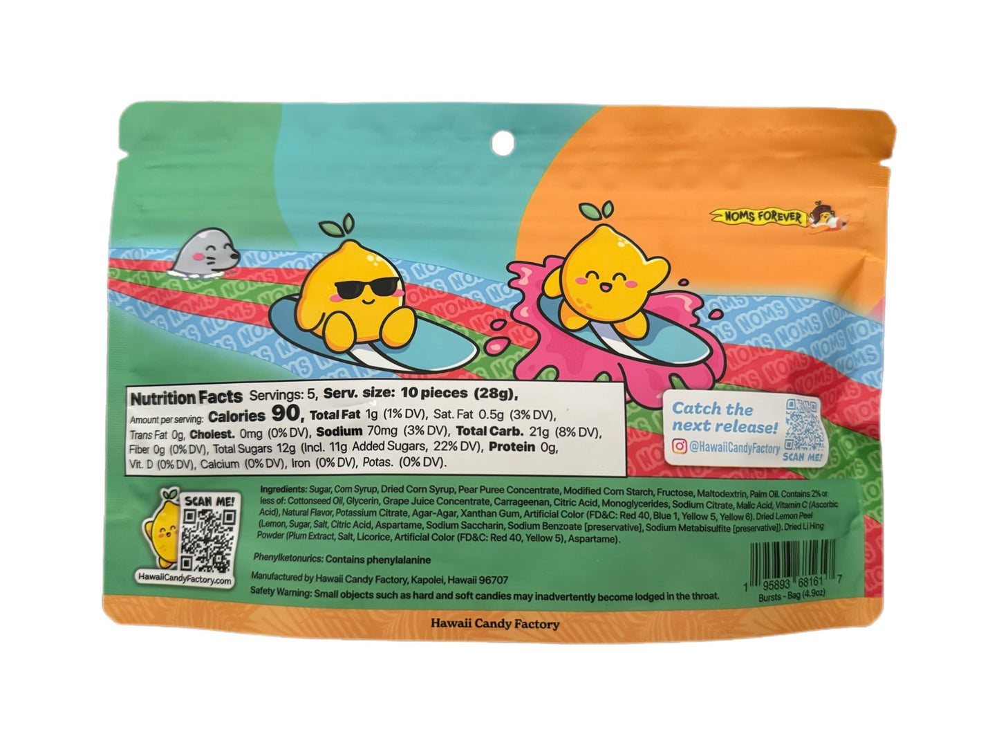 Noms Bursts Gummy Candy, Li Hing and Lemon Peel Flavor, 4.9 oz Resealable Bag