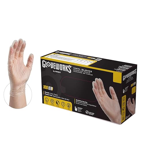 Gloveworks Clear Vinyl Industrial Gloves, Box of 100, 3 Mil, Size X-Large, Latex Free, Powder Free, Food Safe, Disposable, Non-Sterile, IVPF48100-BX
