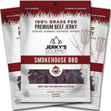Smokehouse BBQ Grass Fed Beef Jerky - 120 Calorie Snacks, Gourmet, Healthy, Low Carb, High Protein - Keto Friendly & Gluten Free (3 Packs)