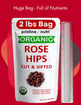 2 lb (32 oz) 100% USDA Organic Rose Hips Dried Bulk, Rosehips Cut & Sifted Shells, 95% Seedless, European All Natural, Makes 140 Cups of Vitamin C