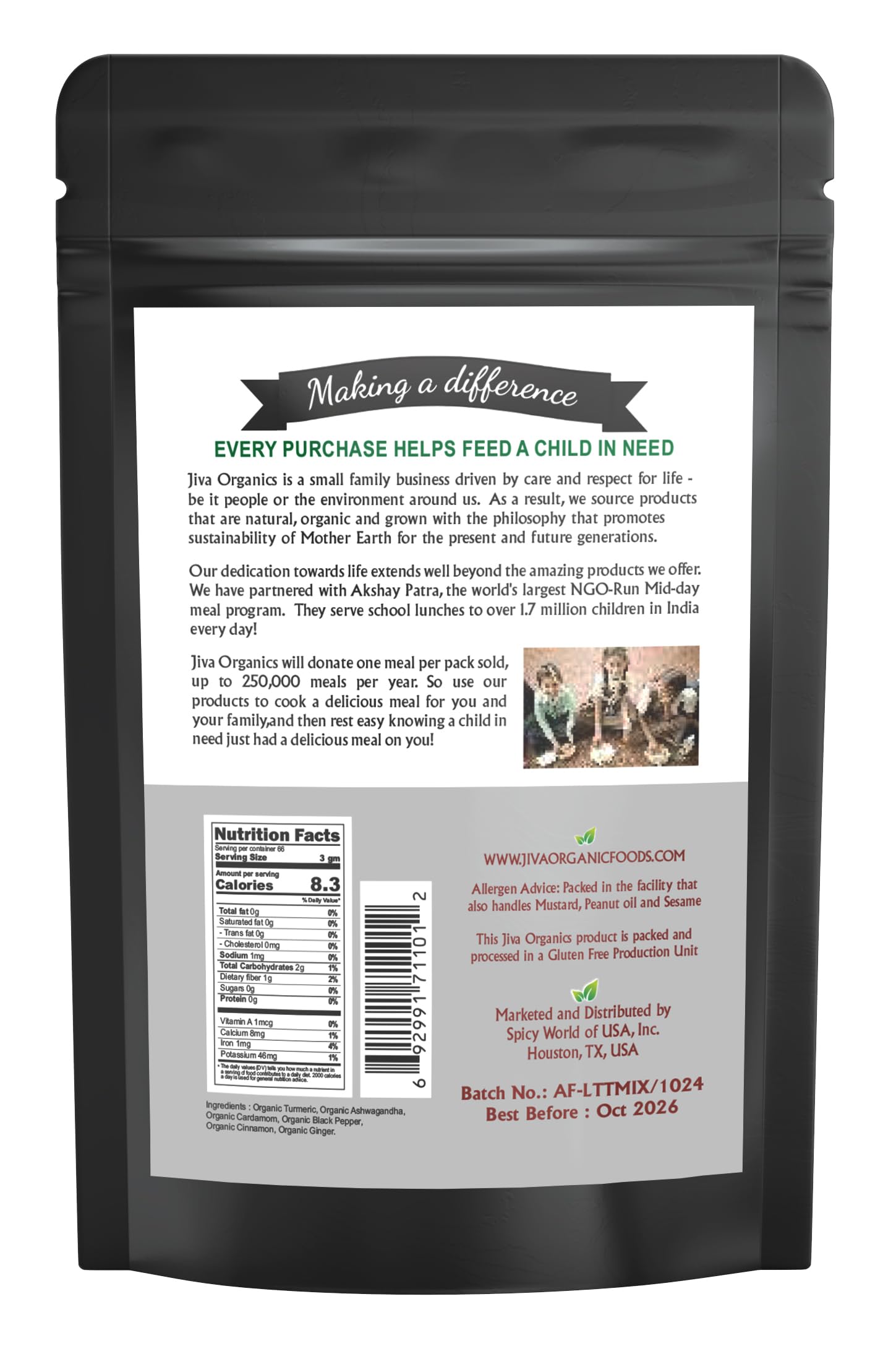 Jiva Organics Turmeric Tea Latte - Golden Milk Powder 7 Ounce Bag - Ashwagandha, Cardamom, Ginger, Black Pepper & More