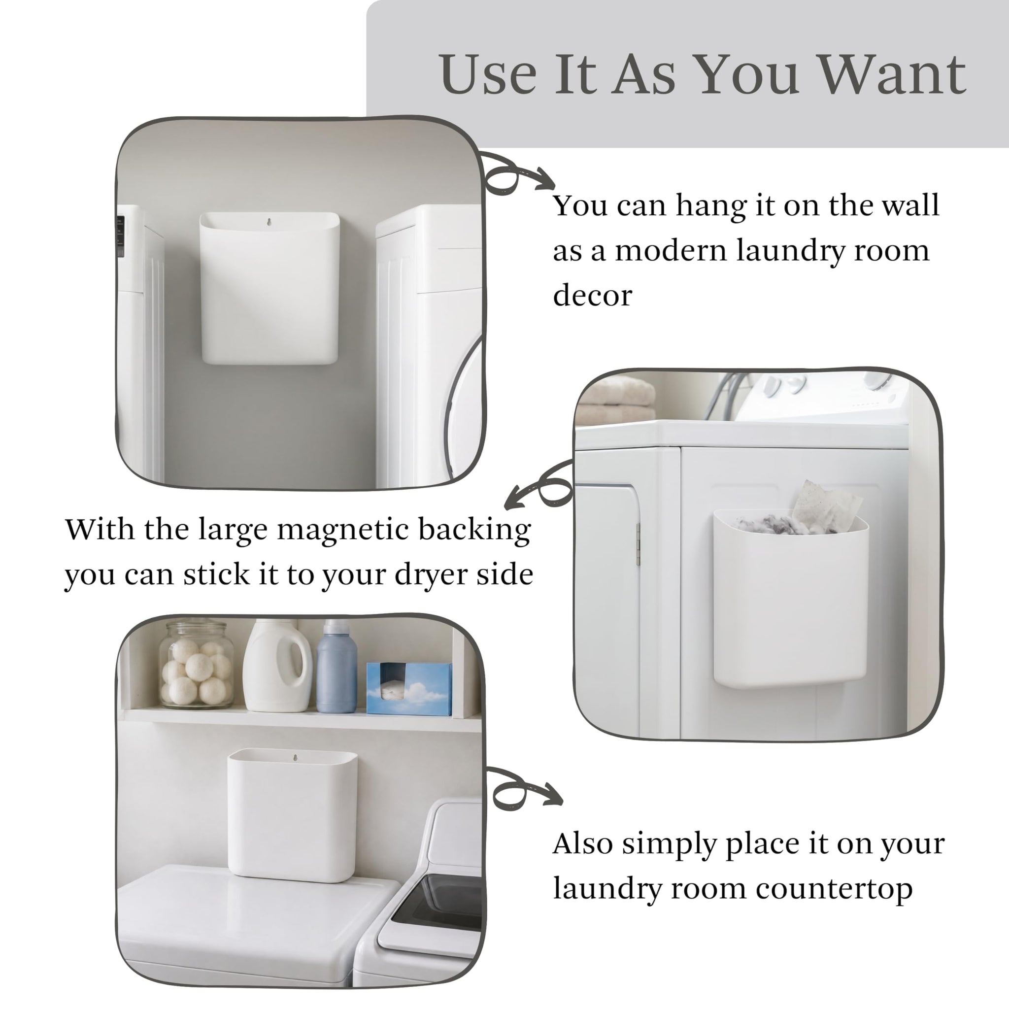 MONJITA Lint Bin for Laundry Room, Magnetic Lint Trash Can for Dryer, Modern Lint Holder, Lint Box for Laundry Room Organization, Wall Mounted Trash